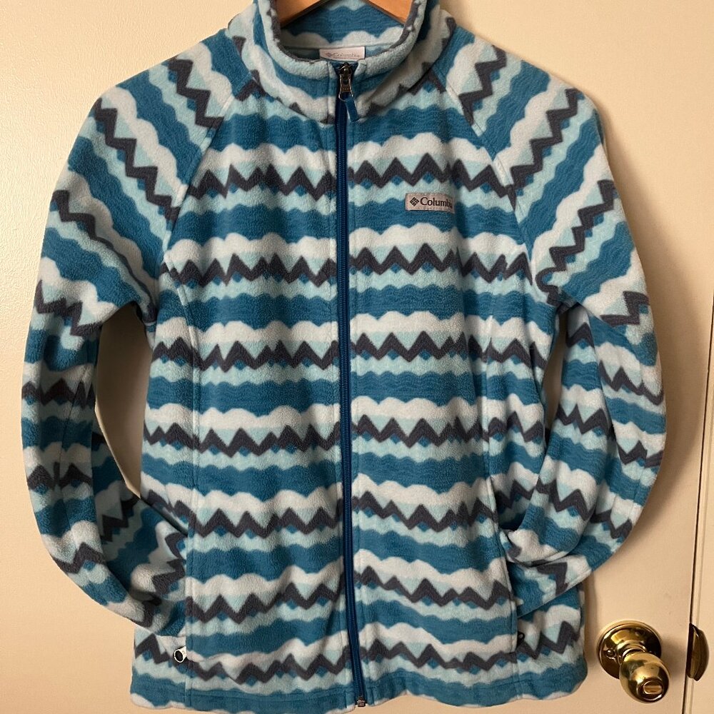 Columbia Girls XL Cozy Fleece Jacket - Blue, Gray, Cream - Fits Women’s M!